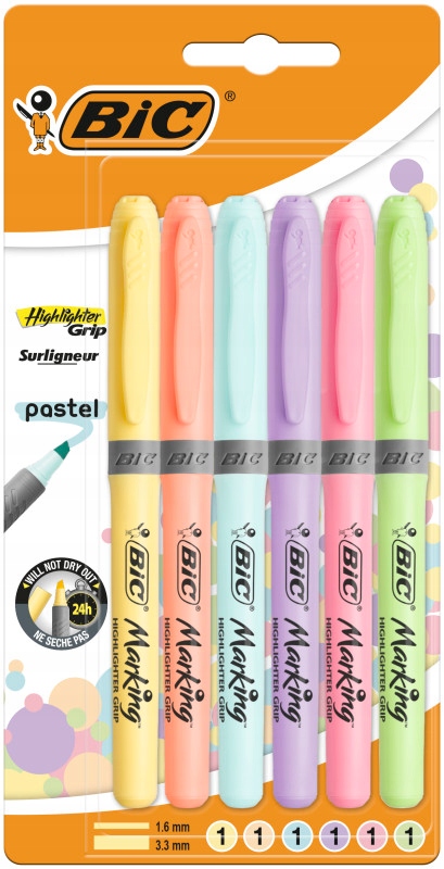 Zakreślacze Bic Grip Pastel 6 kolorów
