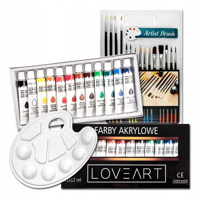 

Zestaw Loveart farby akrylowe pędzle paletka