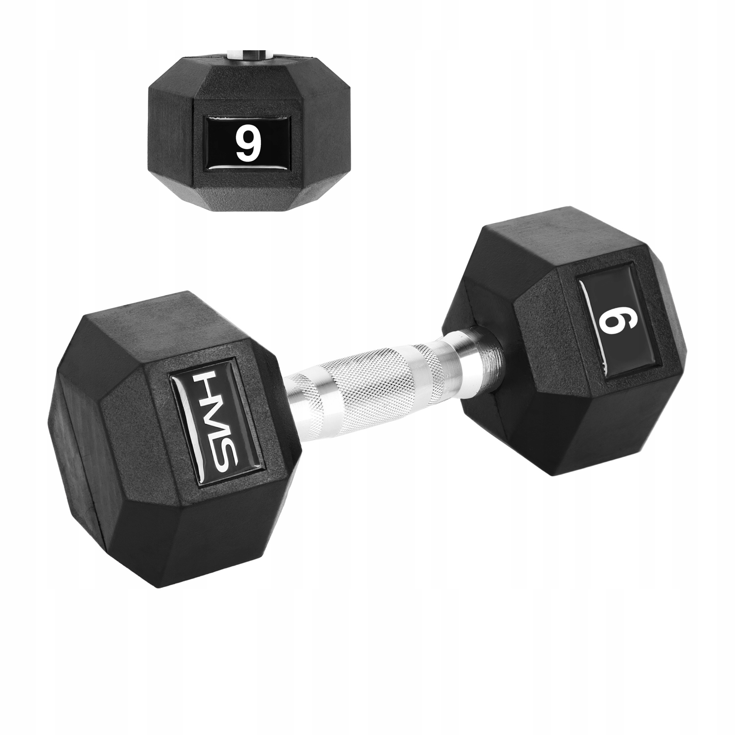 Hexová činka 9 kg pogumovaná šestiúhelníková trénink fitness posilovna činka Hms