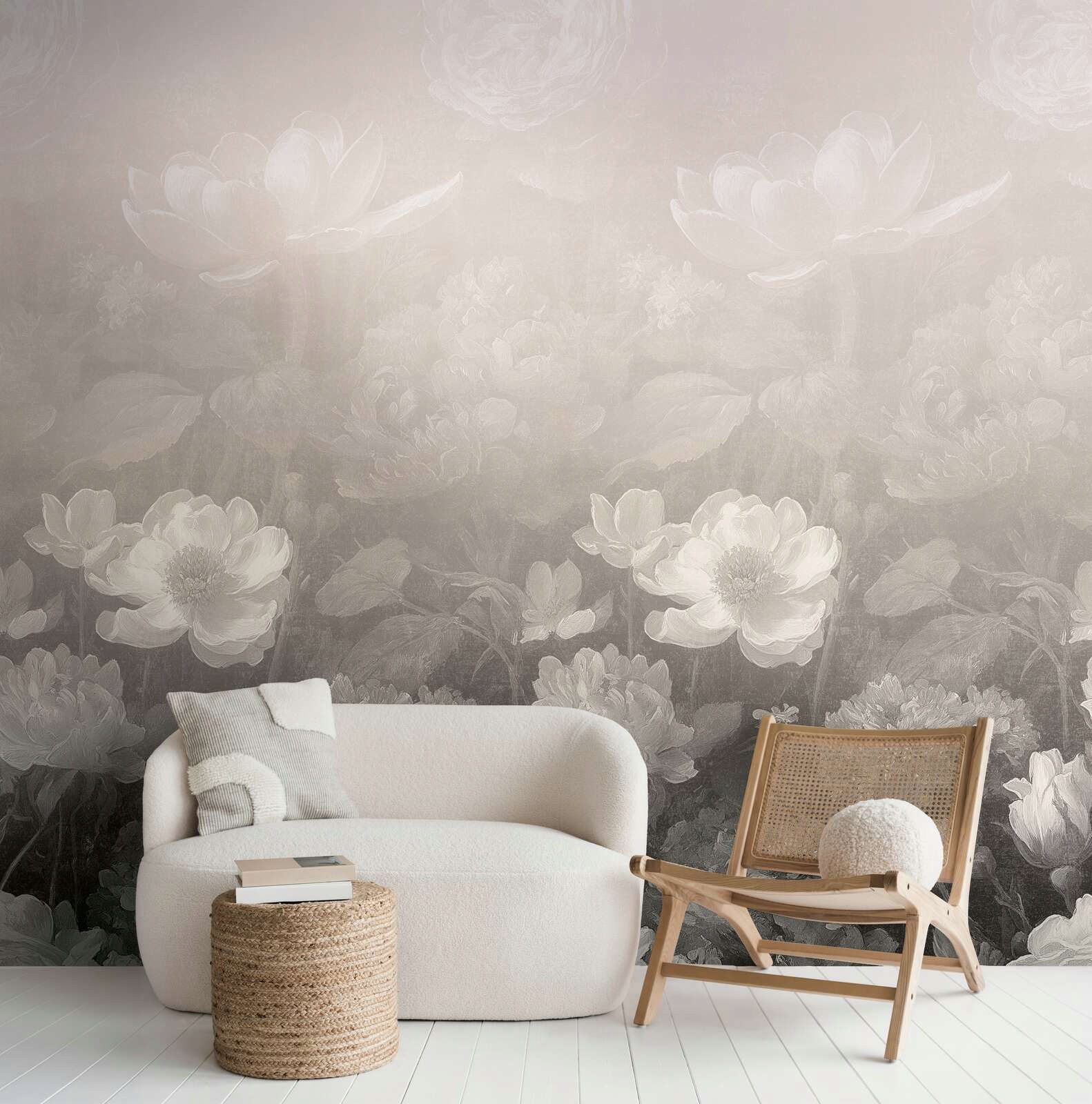 Tapeta Mural Velké Šedé Květy 159x280 flizelina Obývací Pokoj Ložnice Chodba