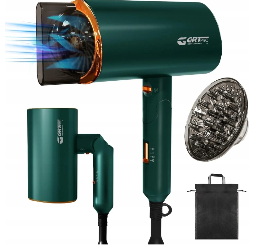 Fén Grt Pro modrá 2200W skládací iontová s difuzérem zelená