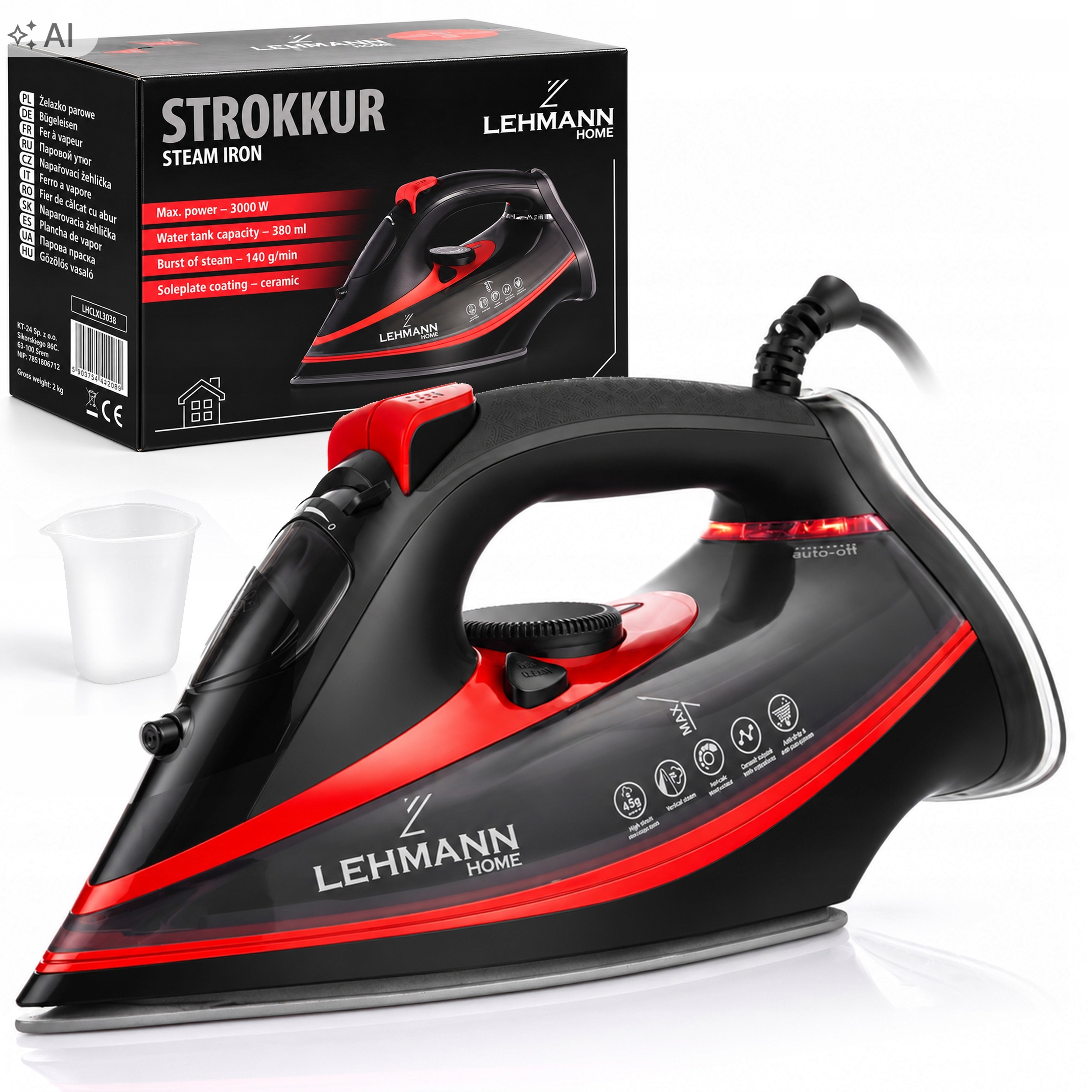 Žehlička Parní Žehličky Bezpečnostní Vypnutí 3000W 22v1 Anti-drip 200CM 140G/MIN Silné