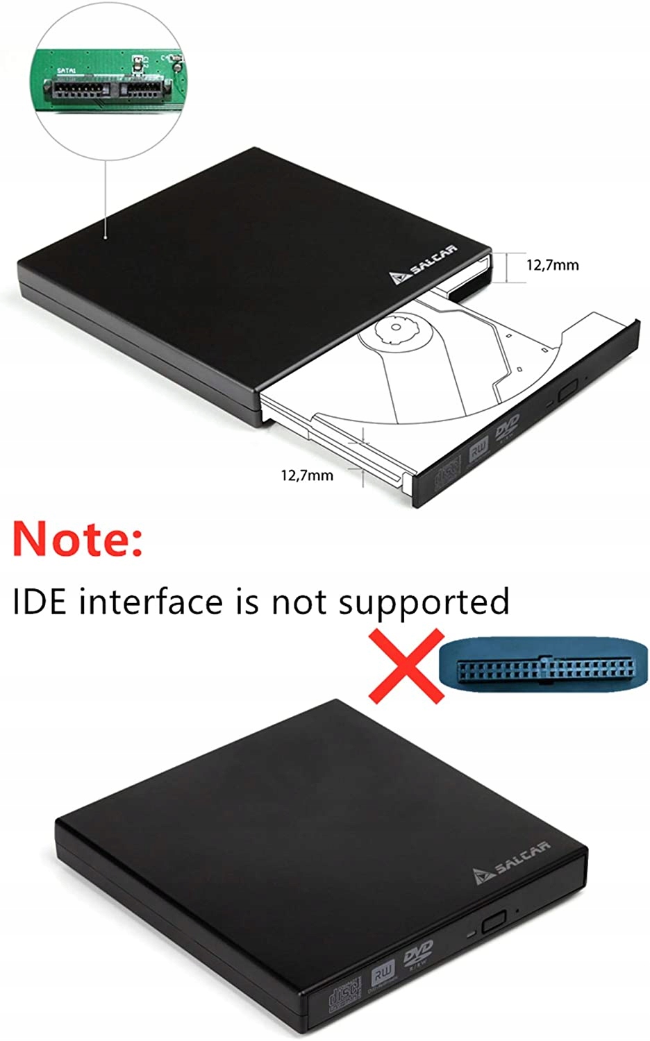 SALCAR OBUDOWA NAPĘDU DVD CD 2.0 SLIM SATA 12,7MM EAN (GTIN) 4515154548149