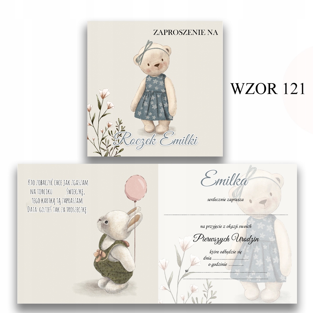 ZAPROSZENIA NA ROCZEK 10szt IMIĘ KOPERTA MIŚ 121 Marka bez marki