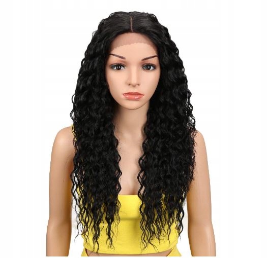Paruka Dlouhá Vlny Vlasy Syntetické Černé Krajkové Přední 80 cm 1B Debut