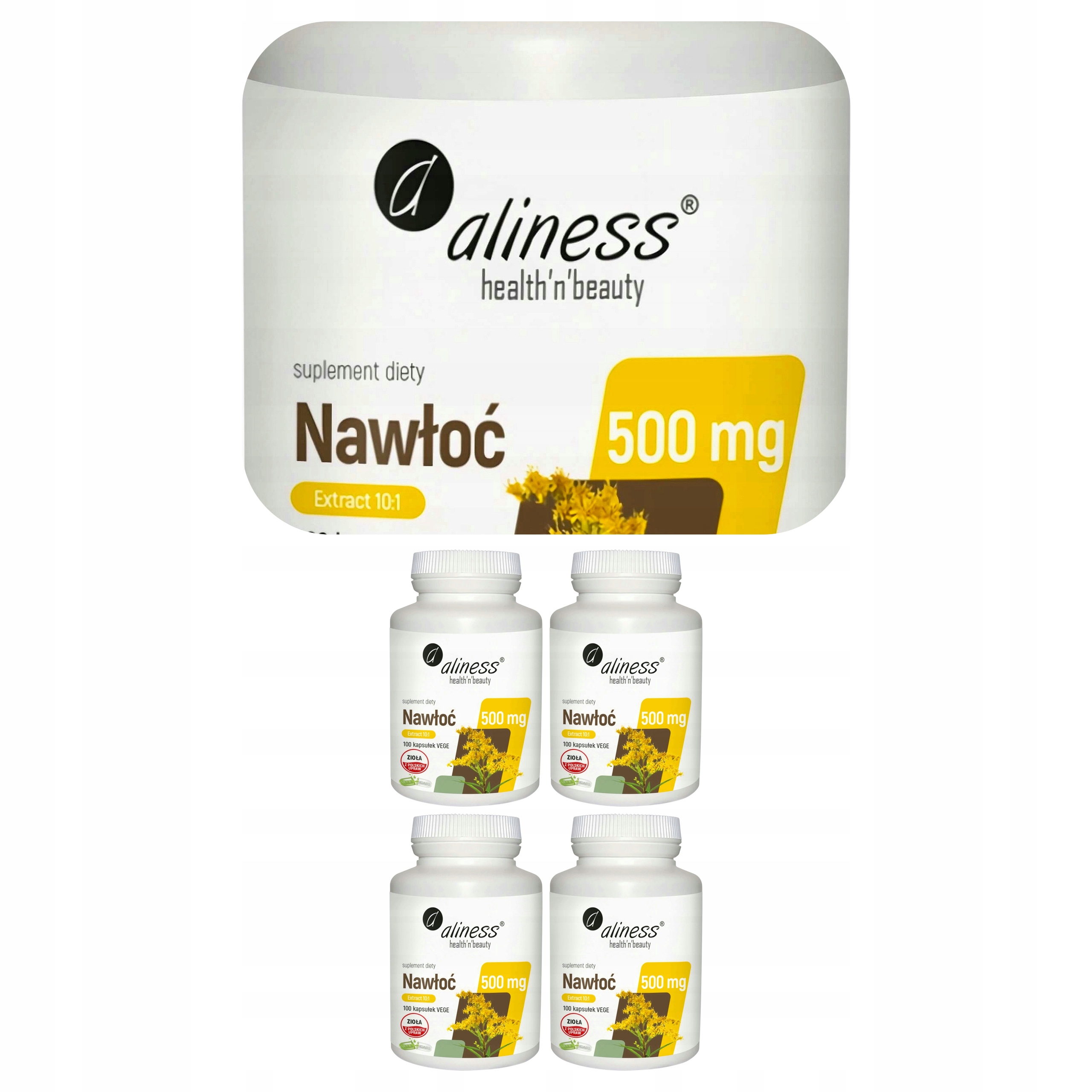 4x Nawłoć Aliness 500mg Solidago Virgaurea Ekstrakt 10:1 Ziele Vege 100kaps