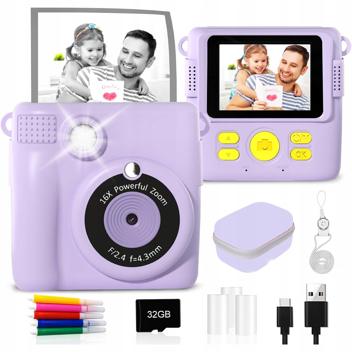 Fotoaparát Pro Děti 32 Gb Digitální Okamžitý S Tiskárnou Náplně