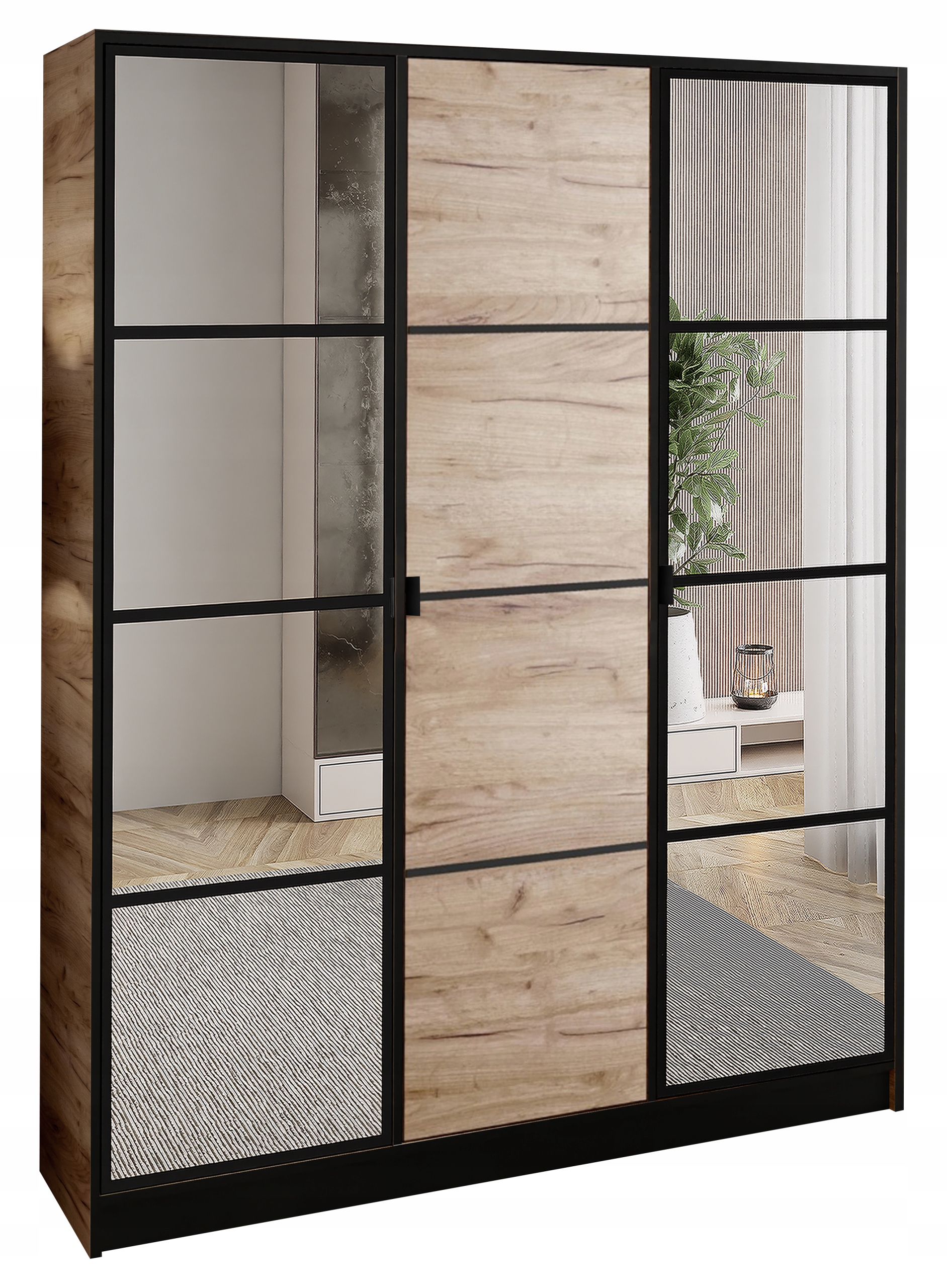 Skříň Lumi 157 3D Dub Craft 2x zrcadlo eden Vzor 2 Držák černý