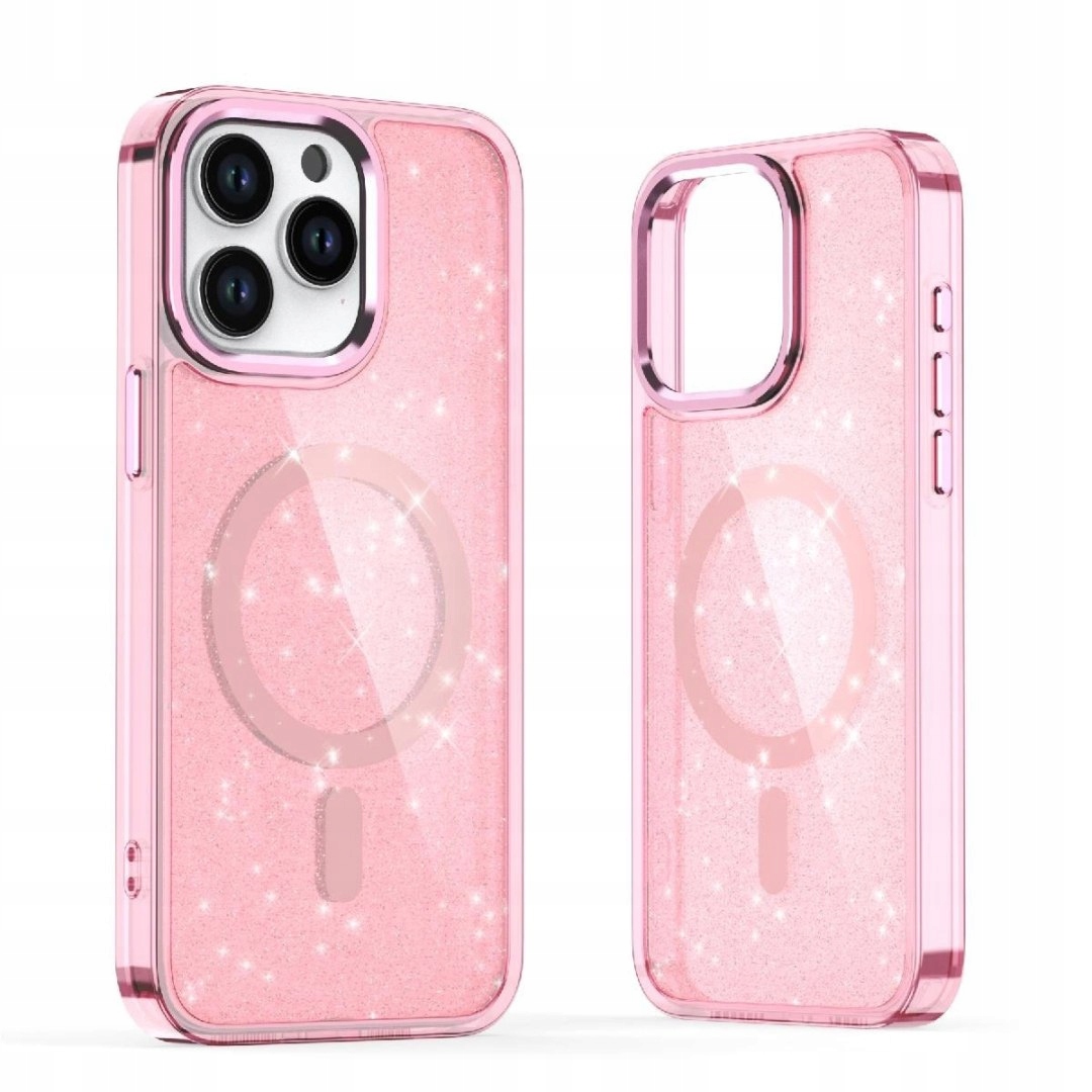 Etui Glitter Case MagSafe na do iPhone 16 różowe z brokatem