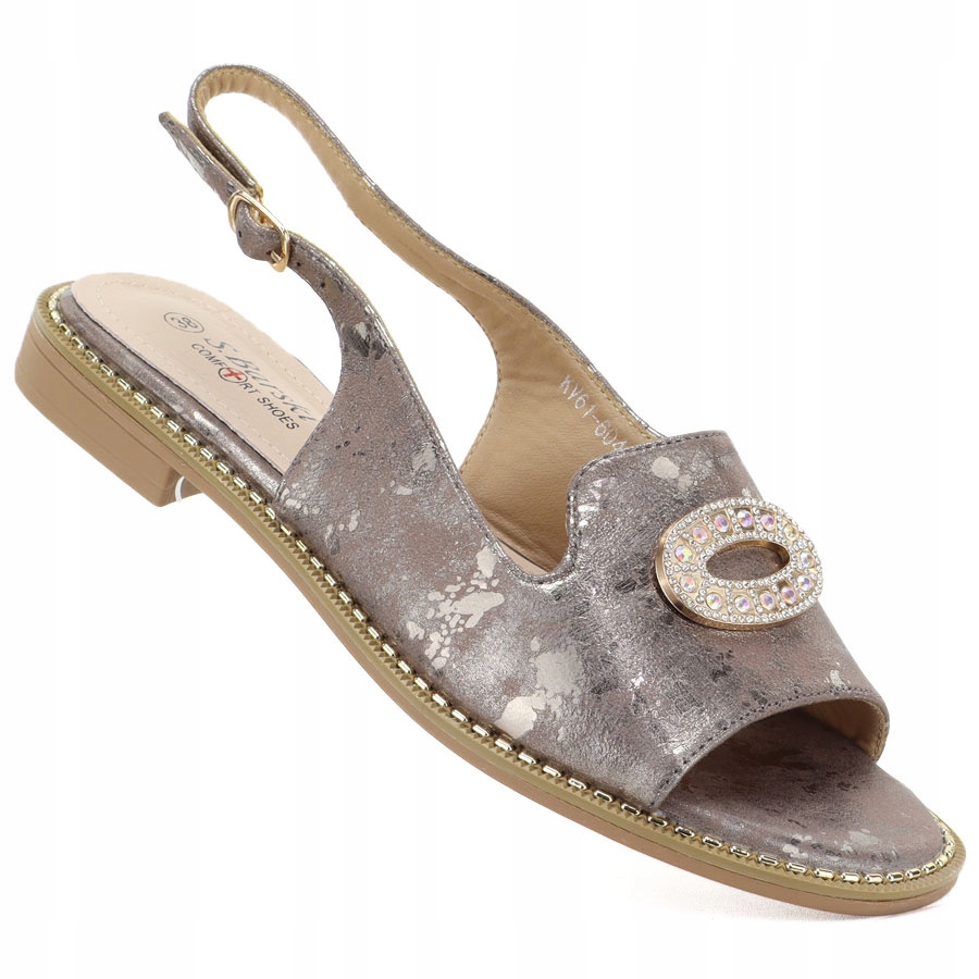 Dámské ploché sandály s ozdobou typu pewter S.Barski 61-6040 40