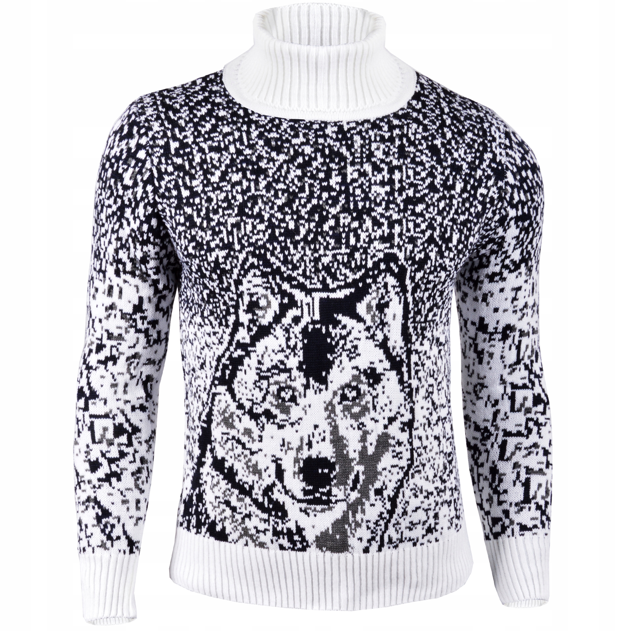 Pánský svetr Mikina Rolák Stojáček Vlna 3D Vlk