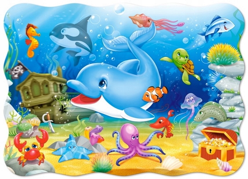 PUZZLE KONTUROWE 30 EL PODWODNE ZWIERZĘTA DELFIN ŻÓŁW CASTORLAND EAN (GTIN) 5904438003501