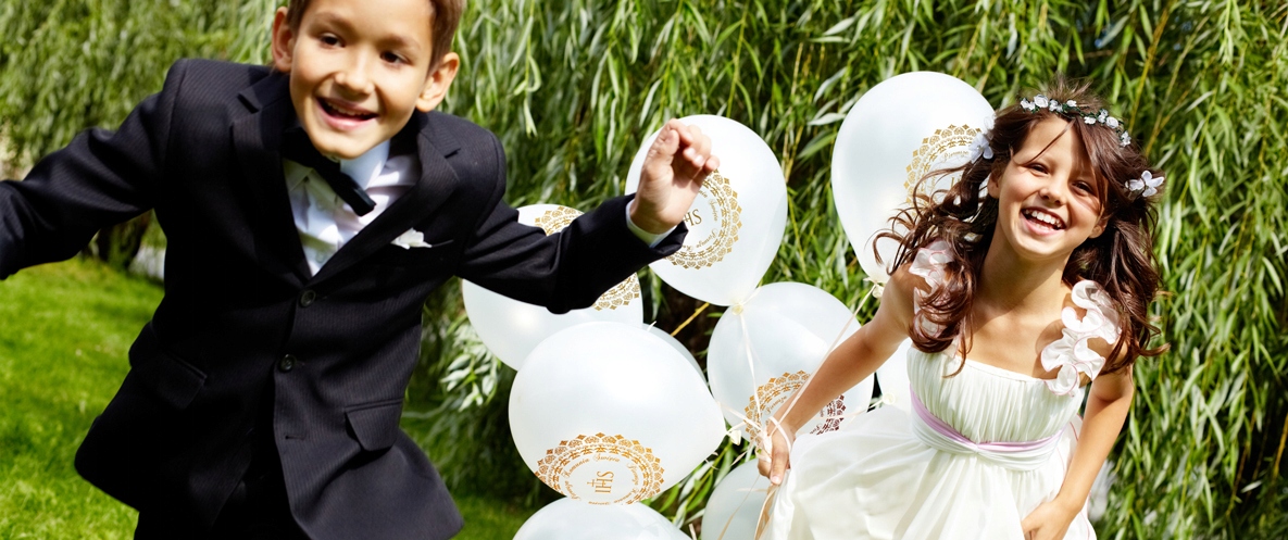 Zestaw balony komunijnych białe IHS Hostia 20szt Marka Somgo