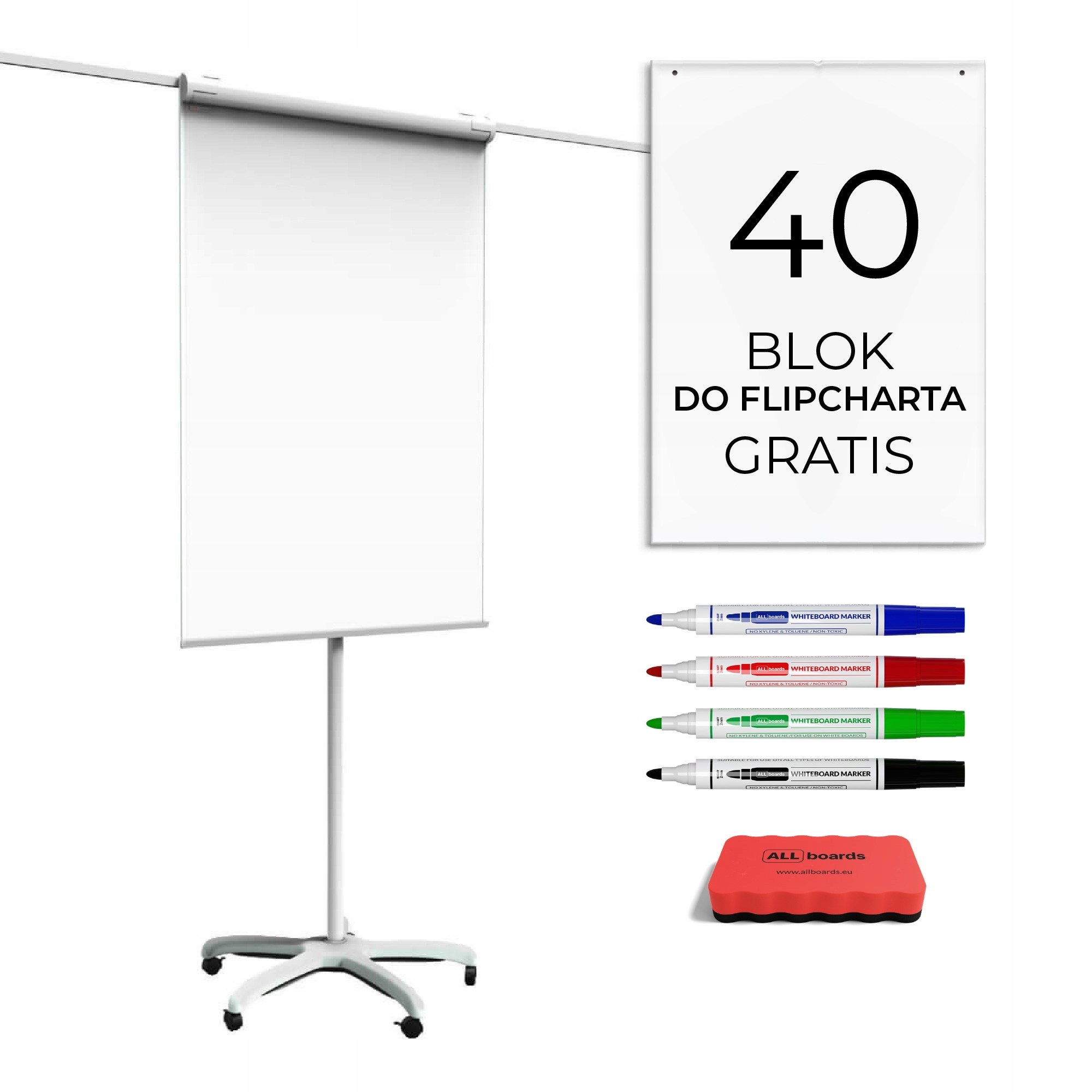 Flipchart 70x100cm na kółkach z ramionami