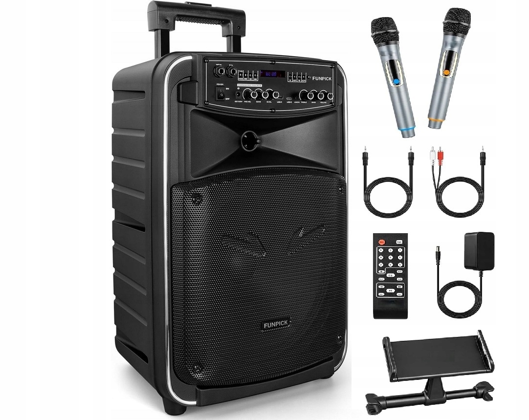 Funpick Przenośny Głośnik Karaoke Bluetooth 2 Bezprzewodowe Mikrofony