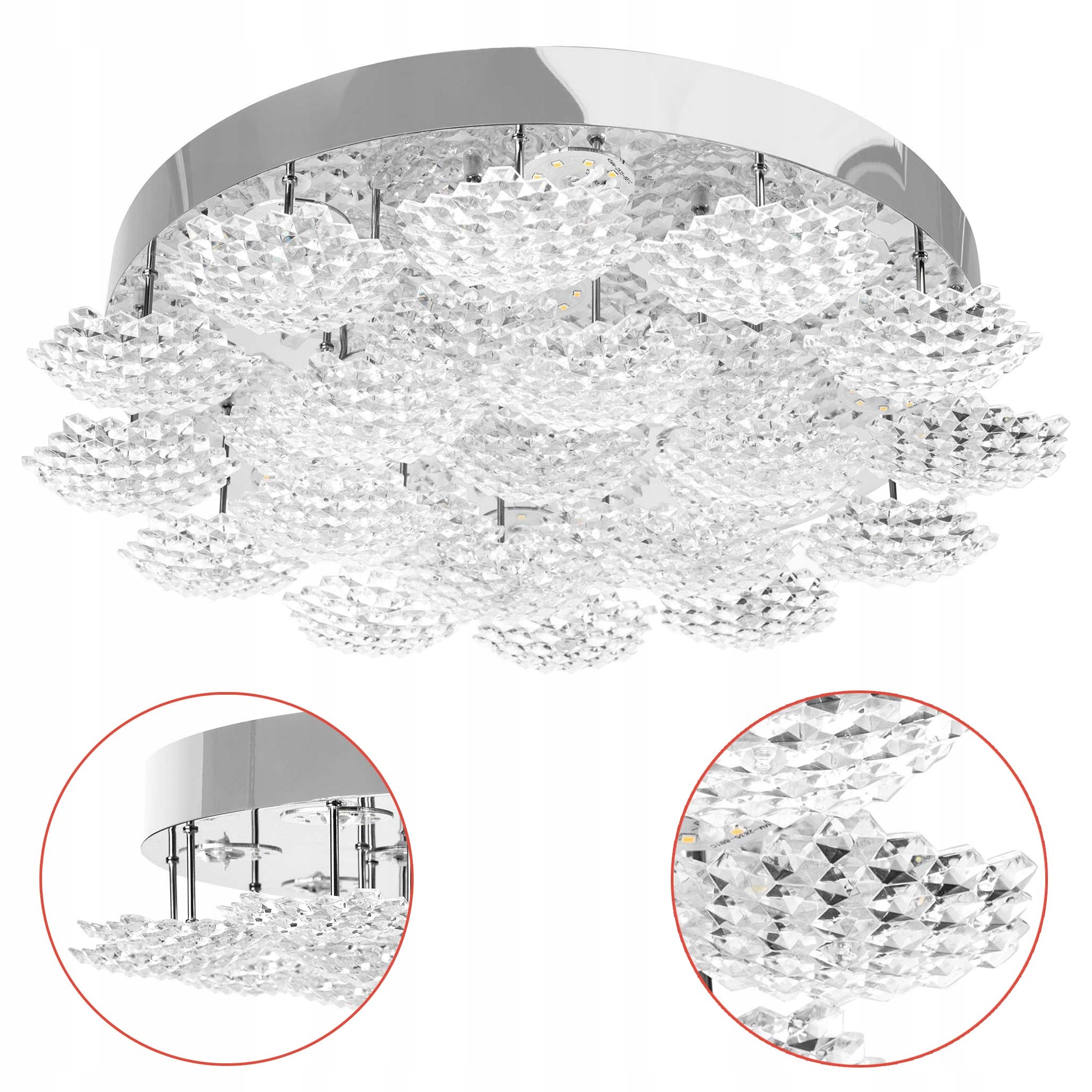 Stropné Svietidlo Okrúhly Led chróm 45 cm Stropná lampa do obývačky s kryštálmi