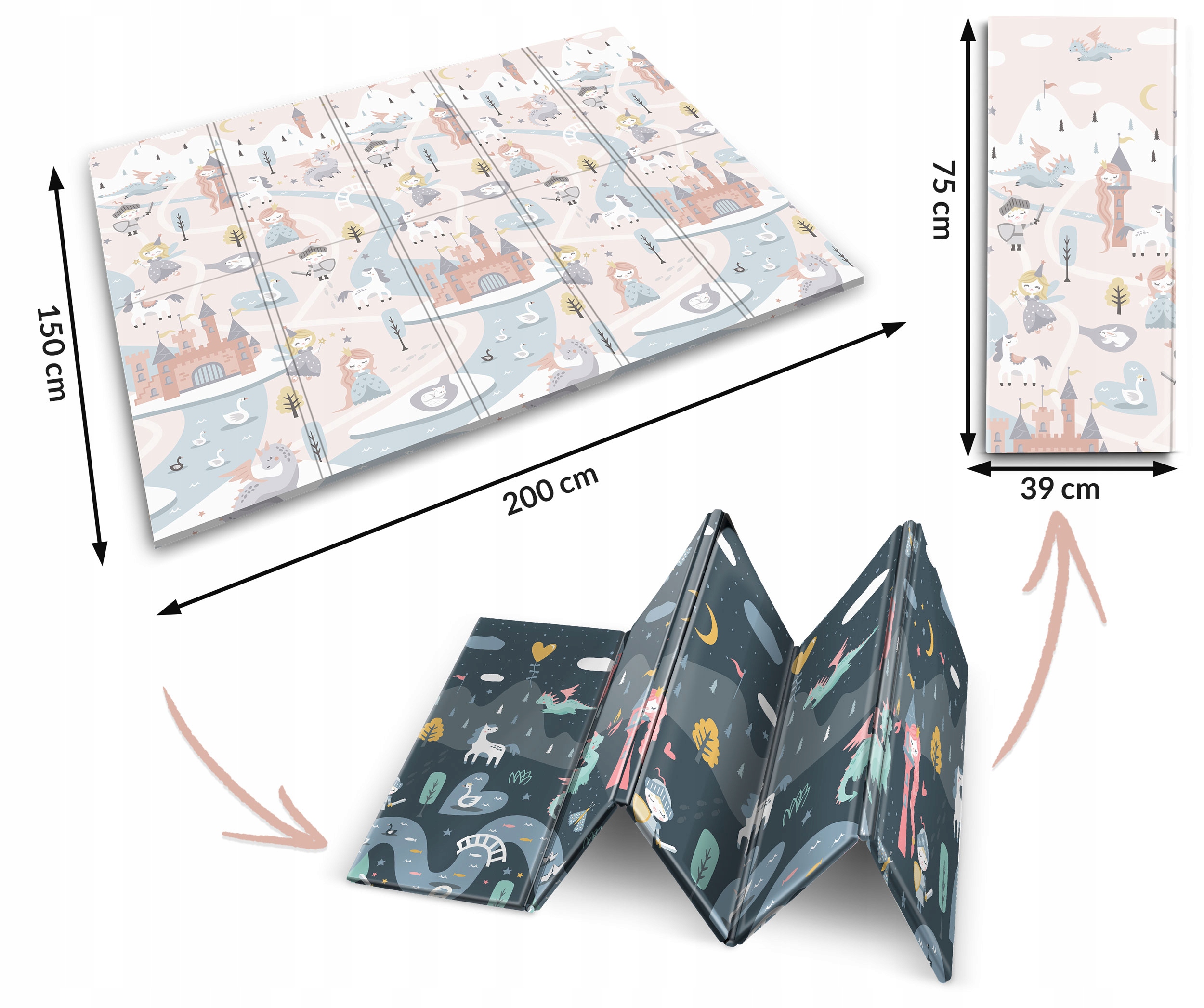MATA PIANKOWA EDUKACYJNA SKŁADANA DLA DZIECI DUŻA 150x200 DWUSTRONNA NUKIDO Wysokość produktu 200 cm
