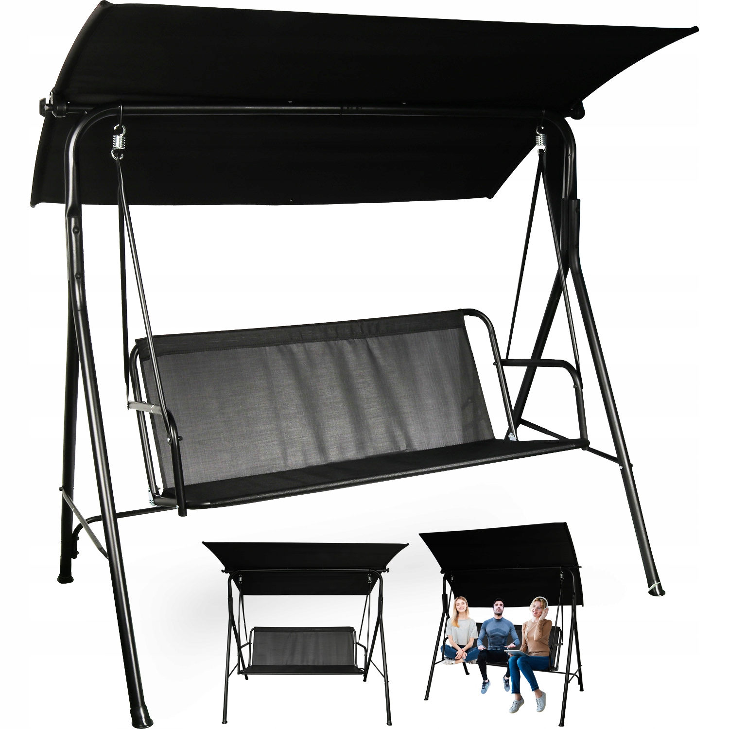 Zahradní Houpačka 3-místná Volně Stojící stříška pohodlná na zahradu Goliat