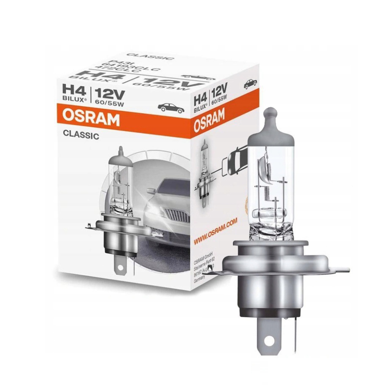 

H4 Halogen Osram Classic P43t 12V 60/55W