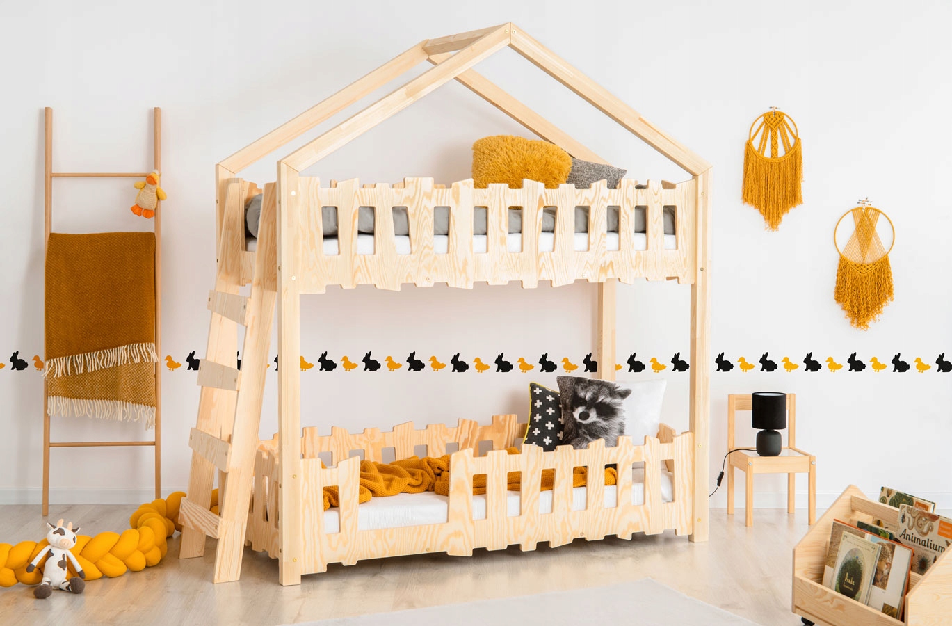 ŁÓŻKO PIĘTROWE DZIECIĘCE DREWNIANE DOMEK + STELAŻE Typ łóżko piętrowe