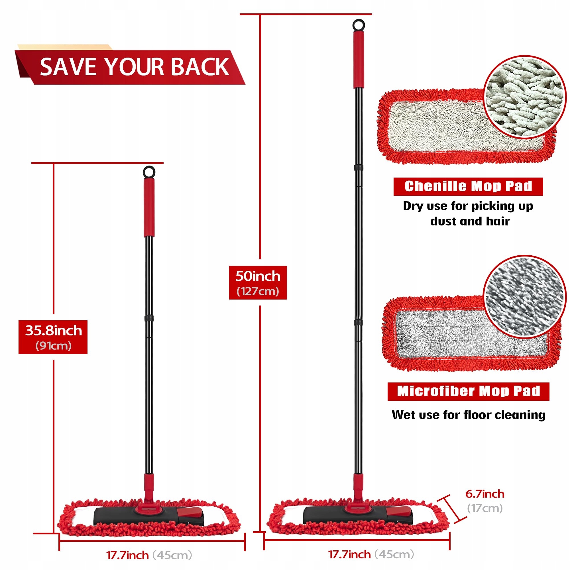 Levně Jehonn Podlahový mop Mikrovlákno Chenille Teleskopický 127 cm