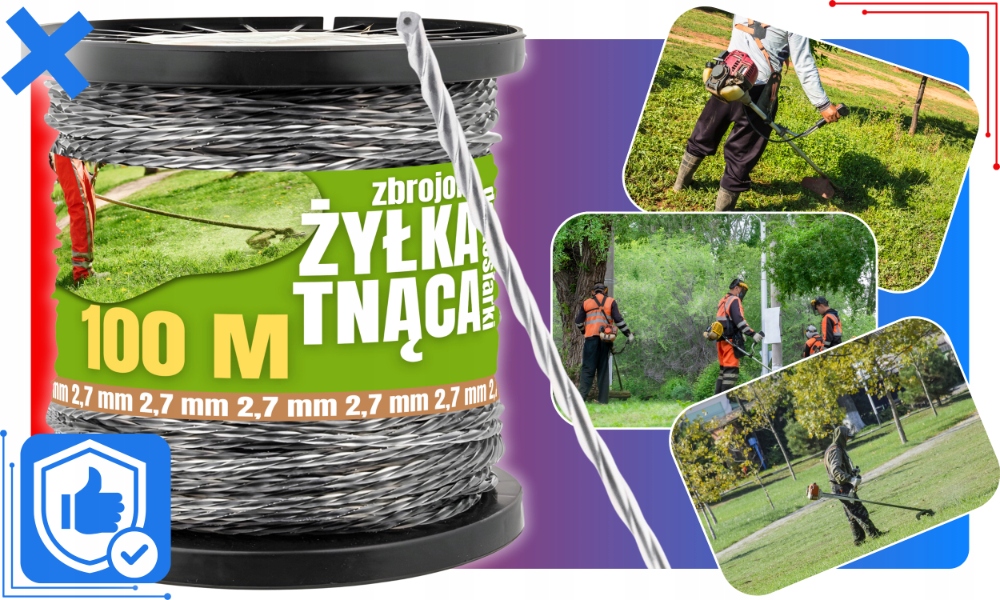 ŻYŁKA TNĄCA ZBROJONA DO GŁOWIC PODKASZARKI KOSY KOS TRAWY MOCNA 2,7mm 100m Typ żyłka