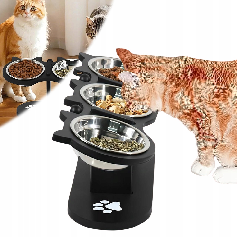 Levně Vyvýšené Misky Pro Kočky Stanice 3 Misky Z Nerezové Oceli