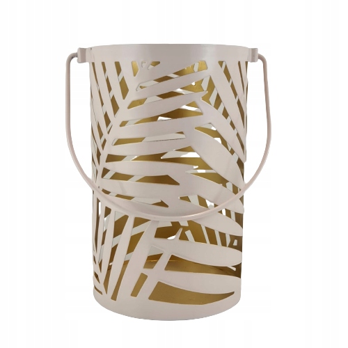 LAMPION METAL PUDROWY RÓŻ W LIŚCIE MAŁY 12X19,5CM