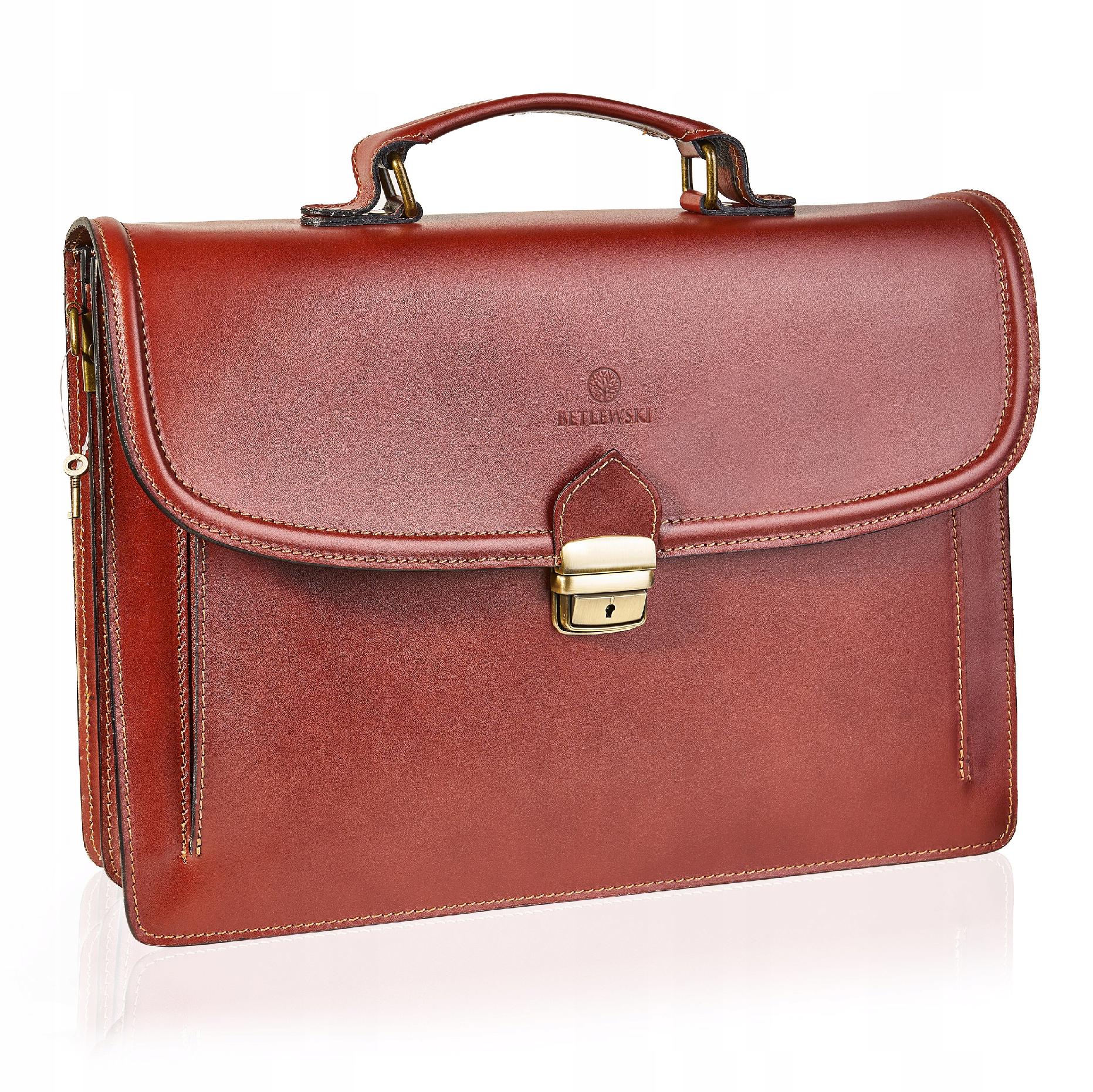 Betlewski Kožená aktovka pro práci, pánská aktovka s pásek na rameno notebooku