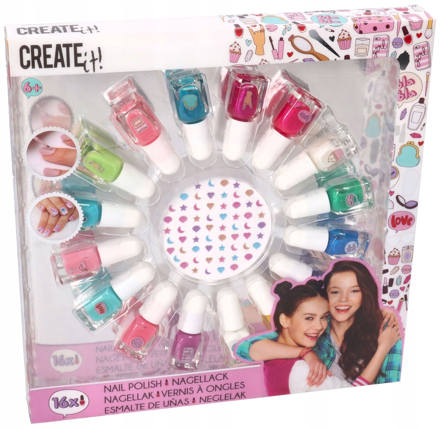 Zestaw lakierów do paznokci Create It! 84515 16 sztuk z naklejkami Marka Create It!