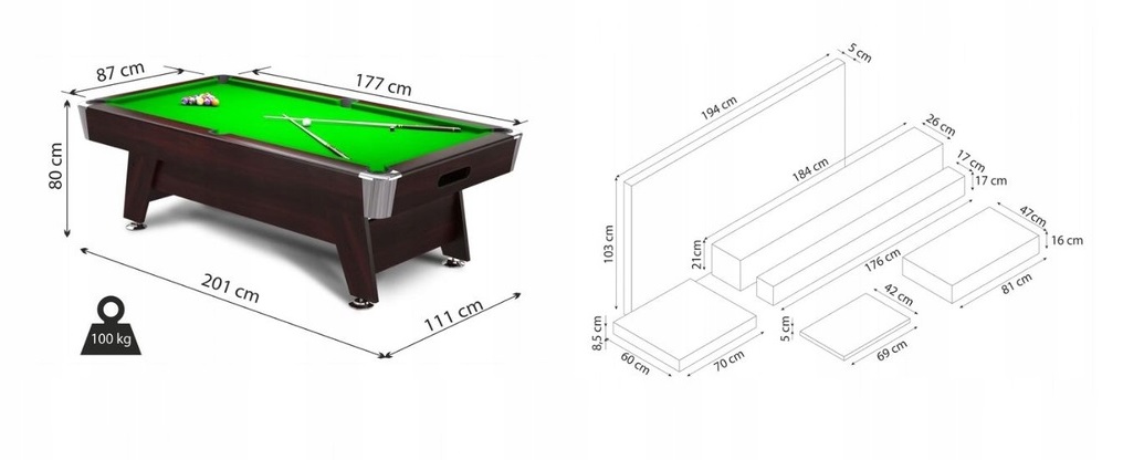 6FT Stół Bilardowy Radley Diamond Pool Biały Rozmiar stołu 6 ft
