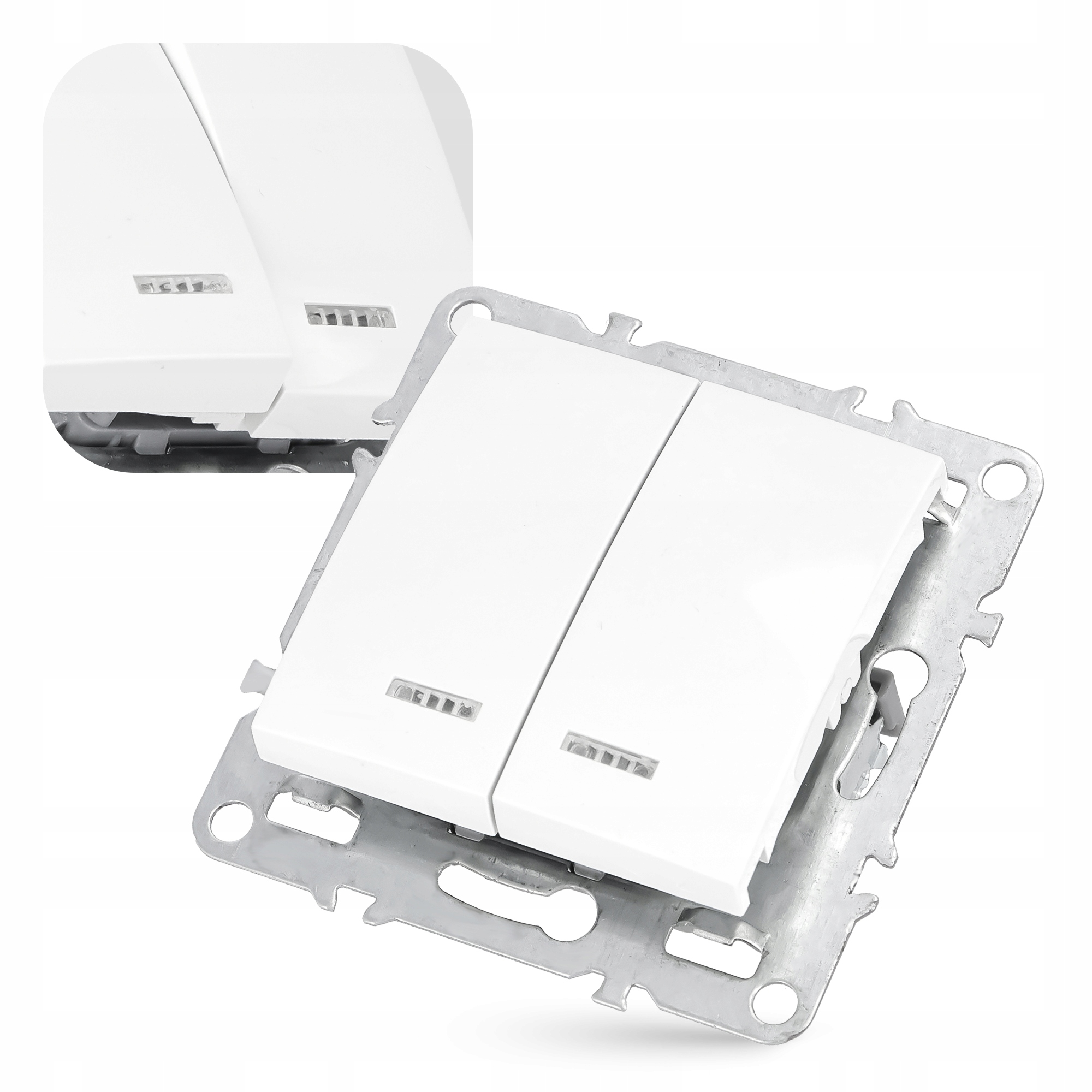 WŁĄCZNIK Wyłącznik Światła PODWÓJNY Podtynkowy PODŚWIETLANY Biały Łącznik Kod producenta QR-W2-P