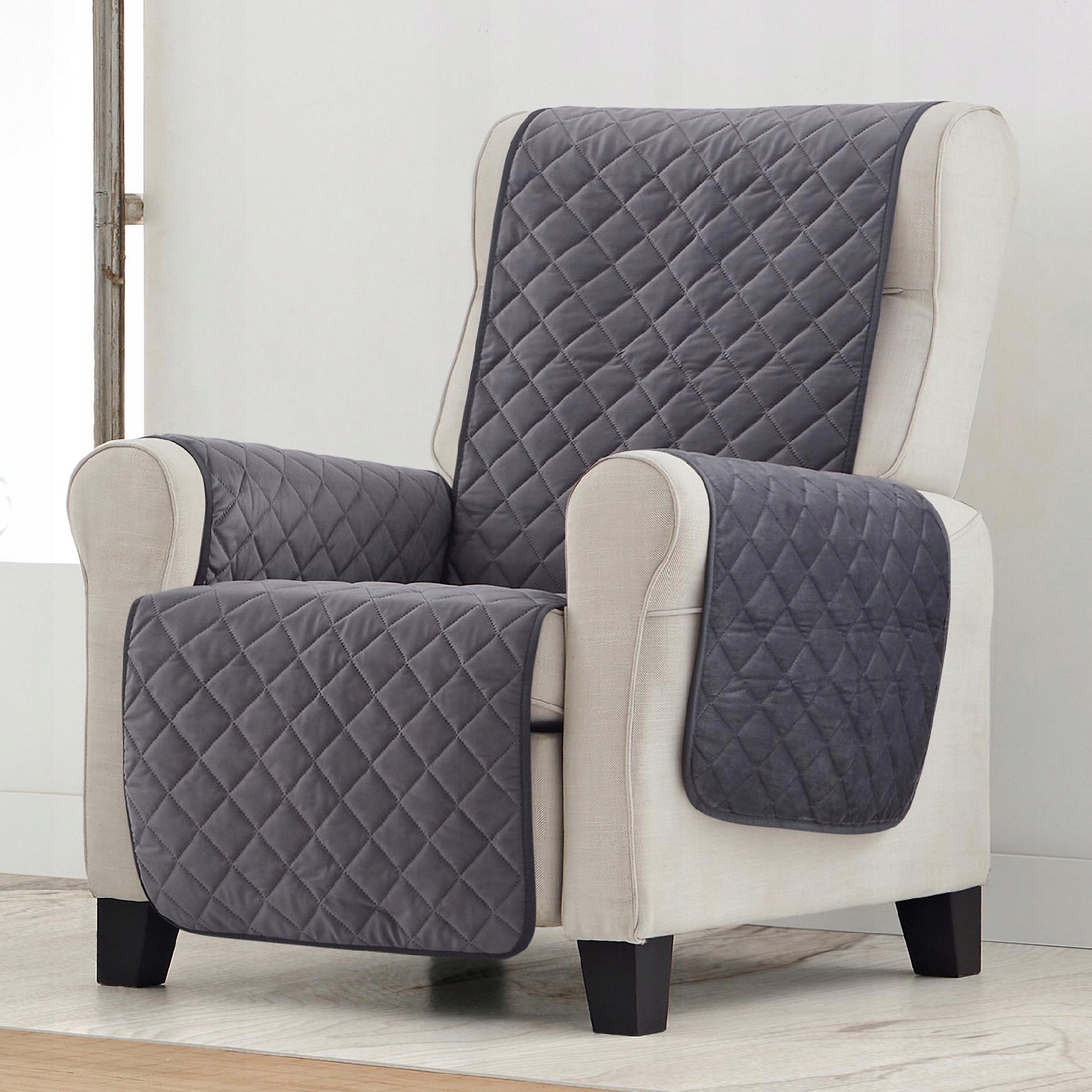 Narzuta na fotel welur pikowana ochraniacz kapa gruba antypoślizgowa szara