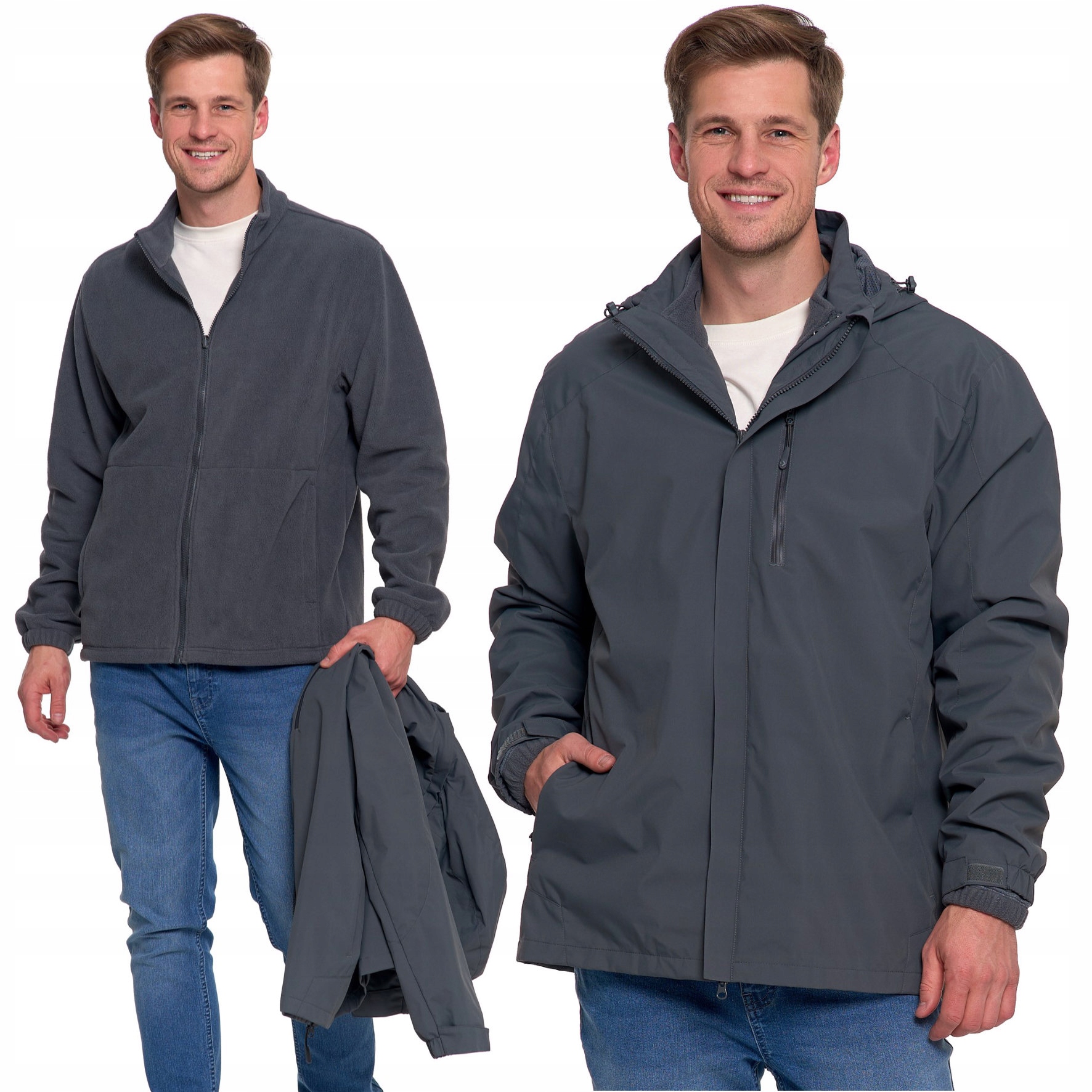 Pánská Nepromokavá Bunda 3V1 S Fleecem A Kapucí Moraj, Grafitová