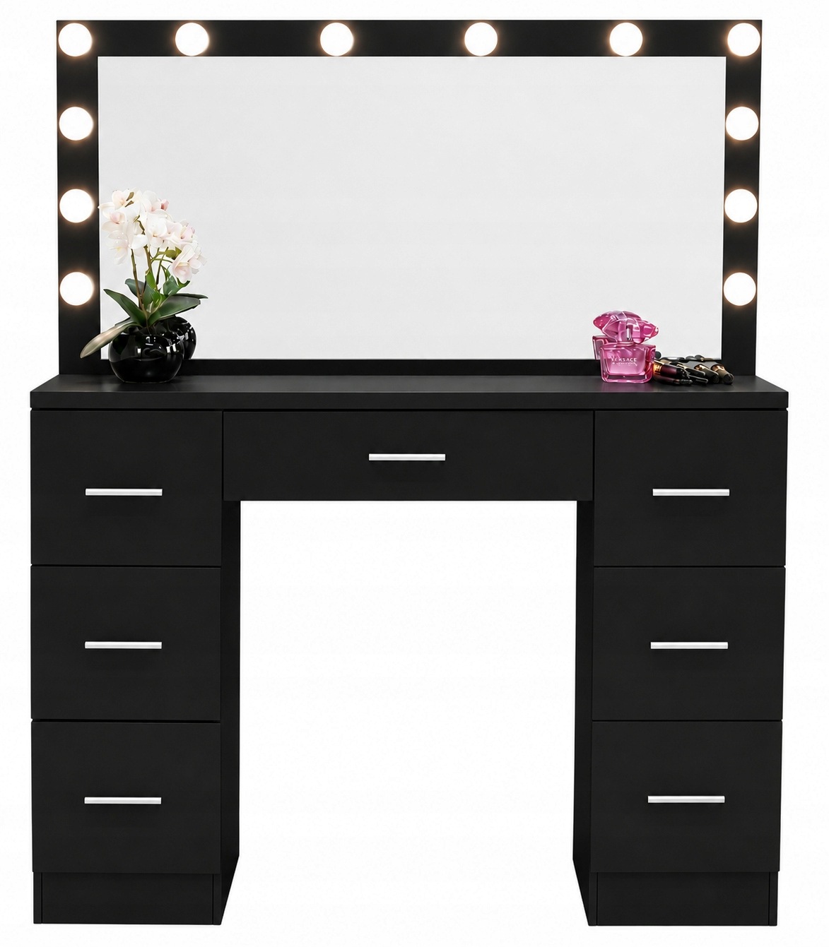 Toaletka 12 LED z lustrem kosmetyczna + taboret do makijażu z oświetleniem