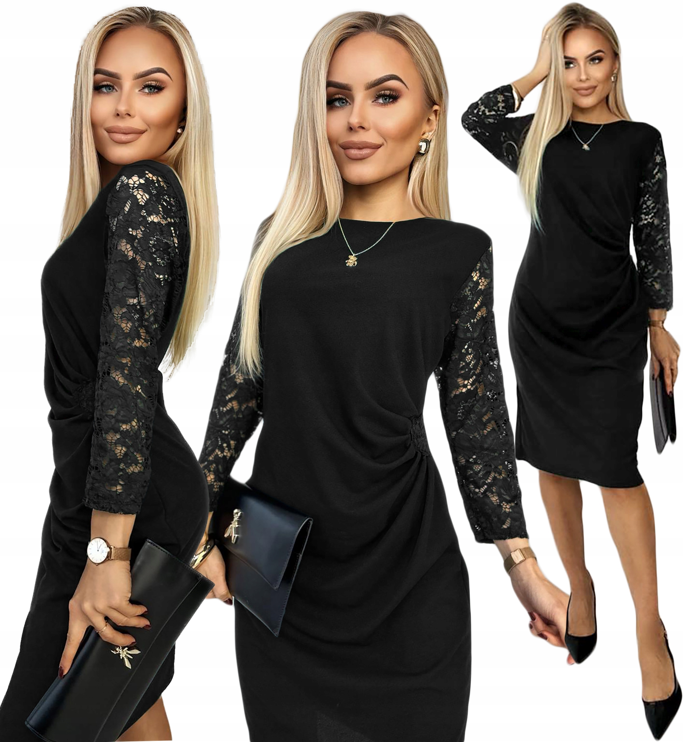 Elegantní tužková Šaty Dámský krajkový drapovaný rukáv 44 Aniela