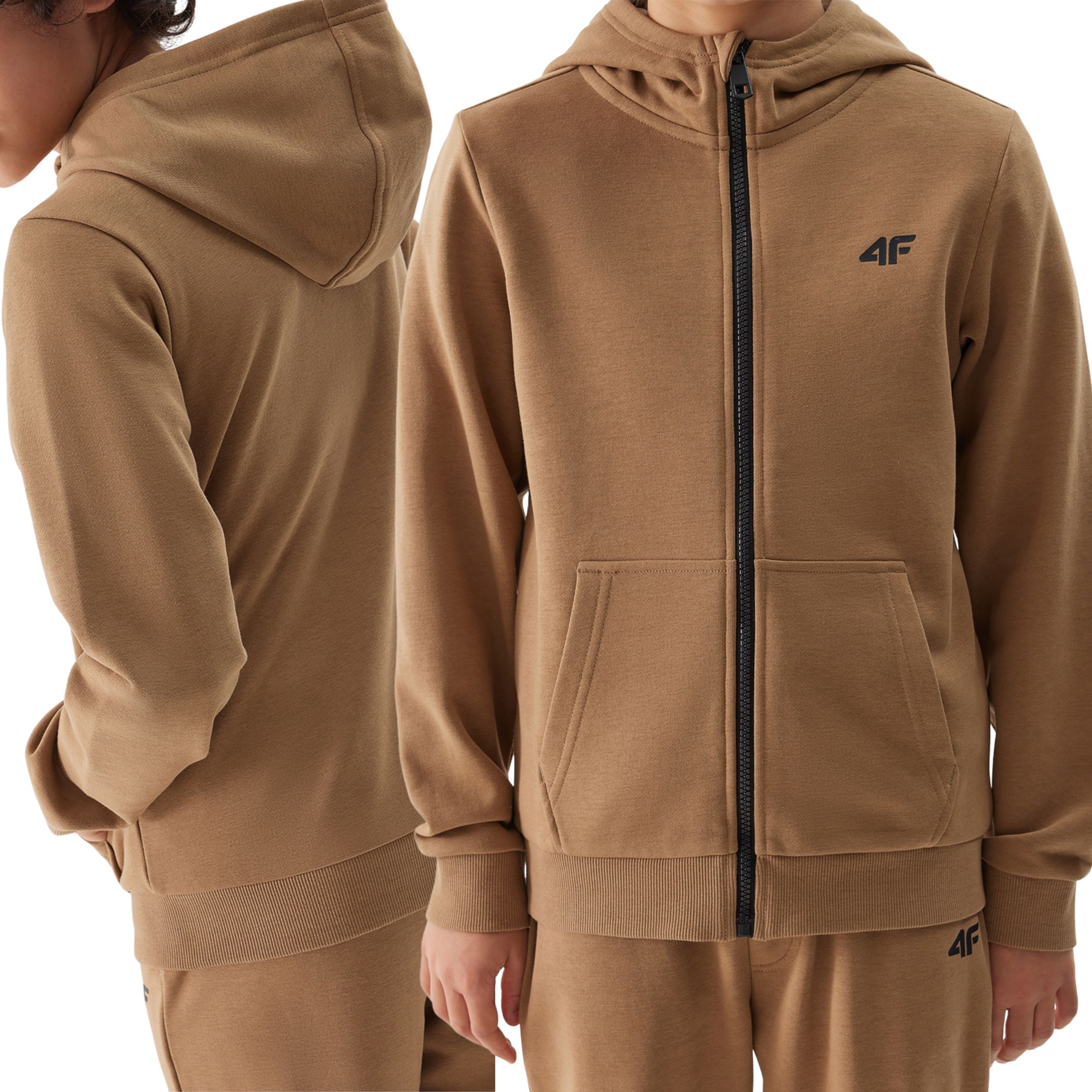BLUZA 4F CHŁOPIĘCA Dziecięca DRESOWA ROZPINANA Z KAPTUREM BRĄZOWA r. 158