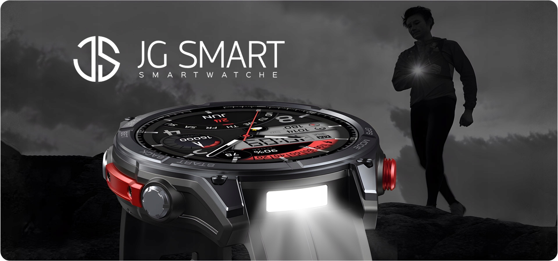 JG Smart Sмарт-годинник для чоловіків Outdoor GPS AMOLED Чорний IP69K Корпус ширина 49 мм