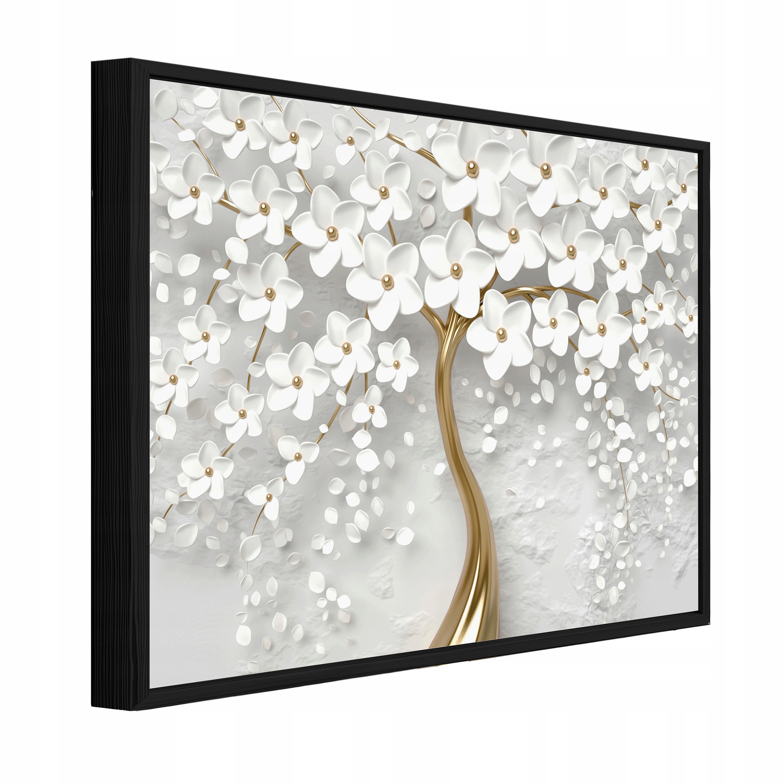 Obraz W Czarnej Ramie Na Płótnie Drzewo 3D Kwiaty Salon Sypialnia 100x70