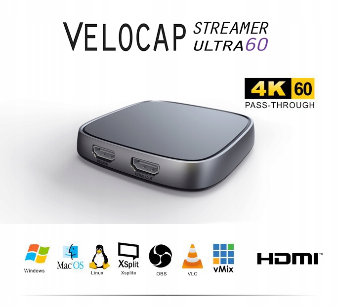 Velocap STREAMER ULTRA60 live streaming HDMI 60fps вага продукту з одиничною упаковкою 0,5 кг