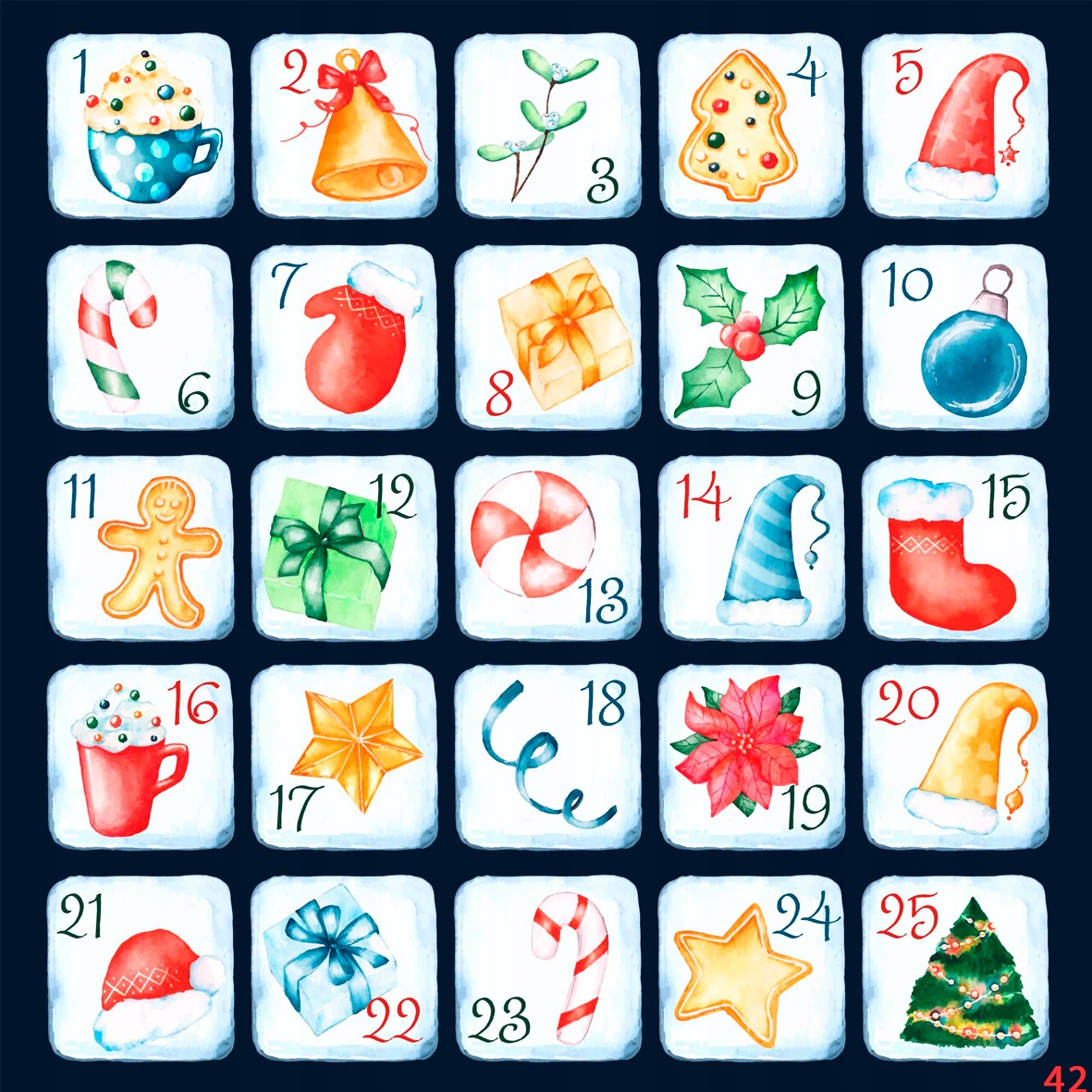 NAKLEJKI ŚWIĄTECZNE KALENDARZ ADWENTOWY 42 20x20 Marka VS