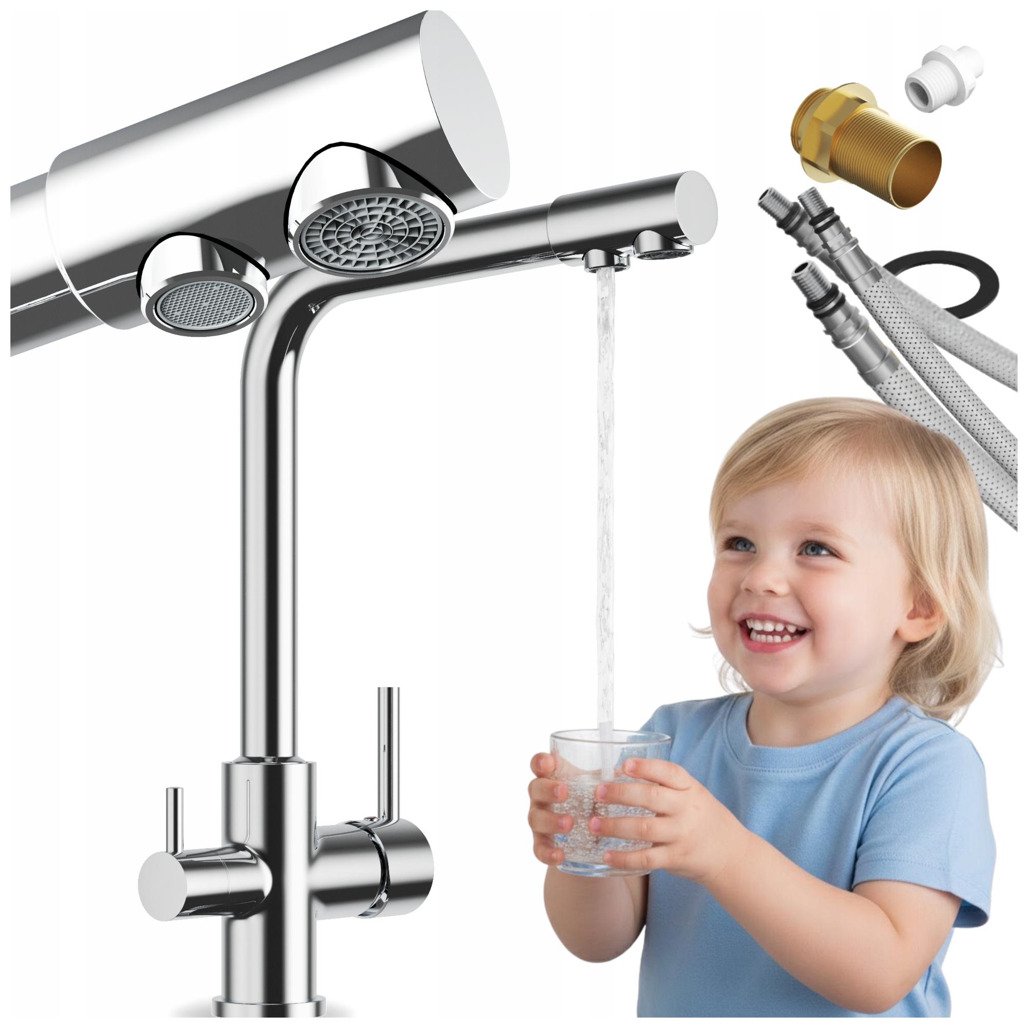 Trojcestná kuchynská batéria vodovodná batéria s filtrom vody do kuchyne, chróm Flow