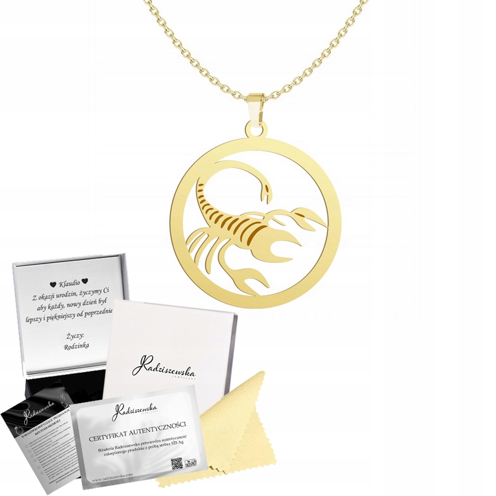 Náhrdelník Zlaté znamení zvěrokruhu Skorpion Zodiac 925 Narozeniny Dárek Gravírování