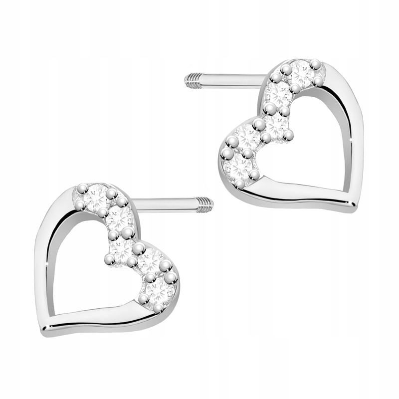 Zlaté Náušnice pr. 585 Srdce s brilianty 0,08 ct Šroubovací tyčinka 14k