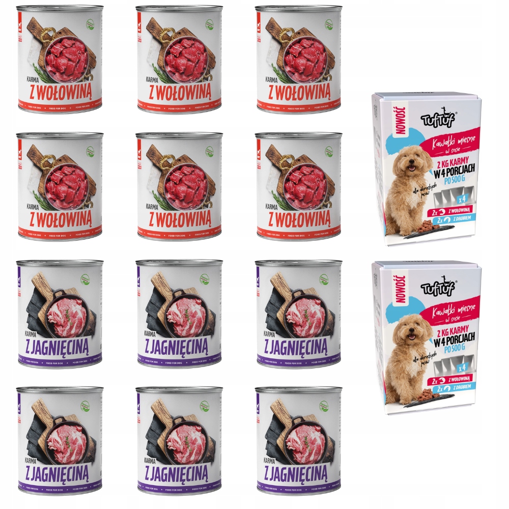 Levně Vlhké Krmivo Pro Psa Tuf Tuf MIX 12x800G, Box 4x500G Hovězí Jehněčí Maso