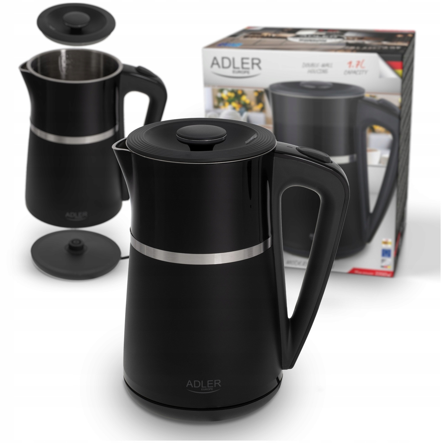 Elektrická varná konvice 1,7 l Nerezová Ocel 2200 W Dvojité stěny AD1355b