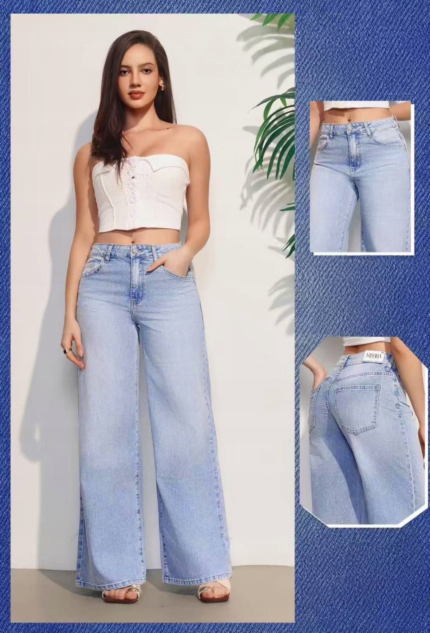 M.sara Damskie Spodnie Jeansowe Szerokie Nogawki Szwedy Wide Leg Blue 40/L