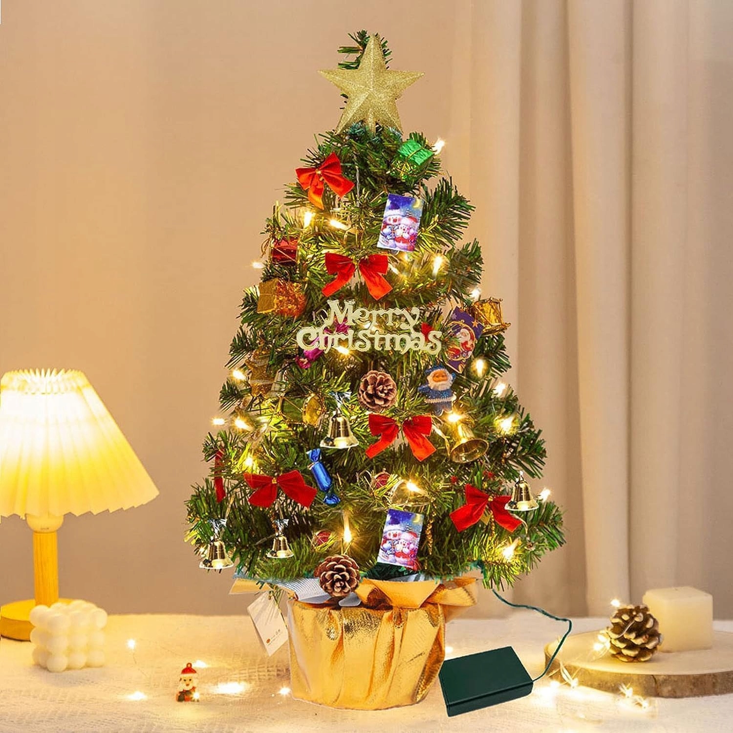 Mini Led Vánoční Stromek 60 CM S Ozdobami, Stolní Dekorace Na Vánoce