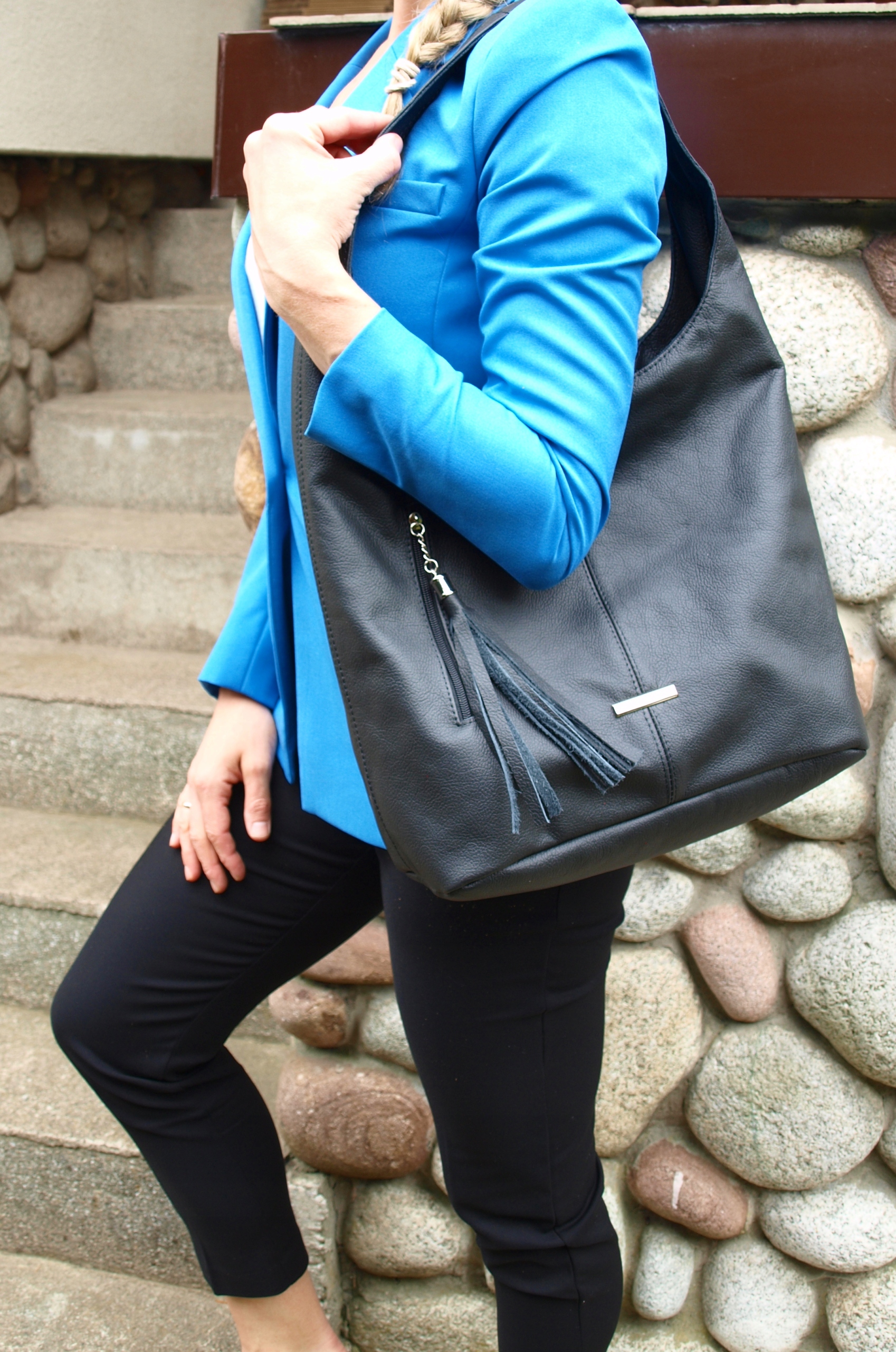 Torebka Skórzana Worek Skóra Naturalna Vera Pelle Kolor okuć srebrny