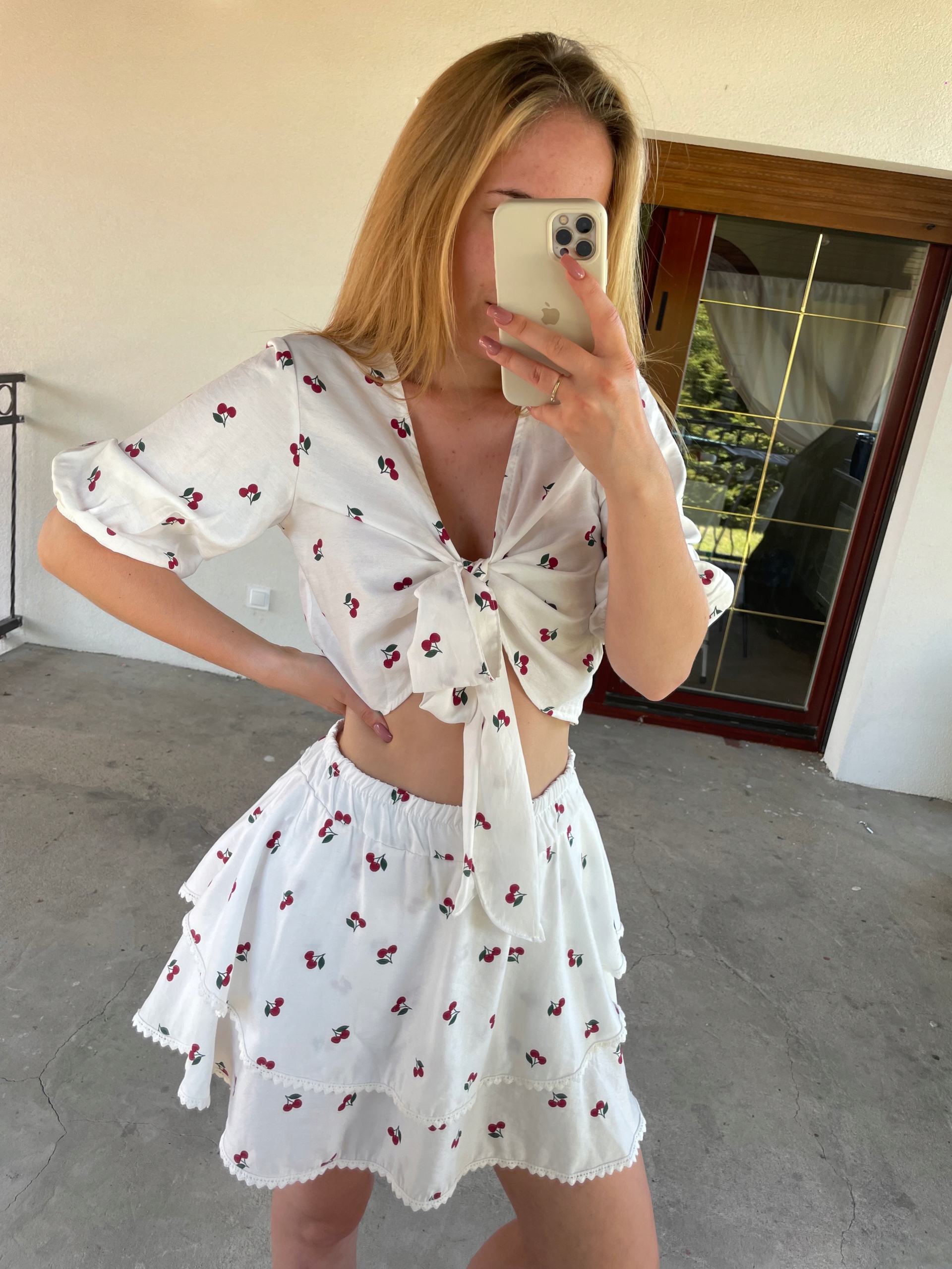 Komplet Top Sukně S Vzorem Třešně Mini Julie Bílá